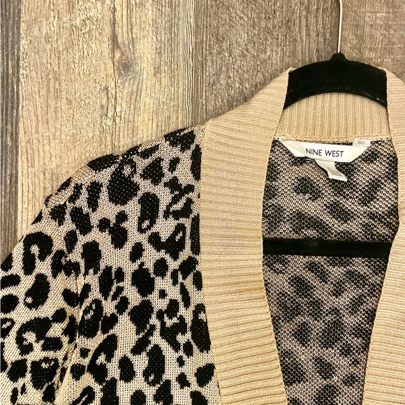 Nine West Sweaters - Nine West Women's Beige and Black Leopard Cardigan Sweater